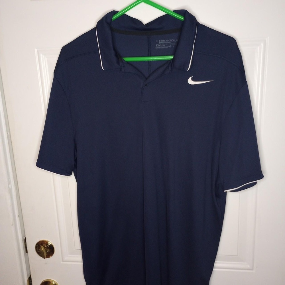 Nike Men's Dark Blue Polo Shirt with White Accents